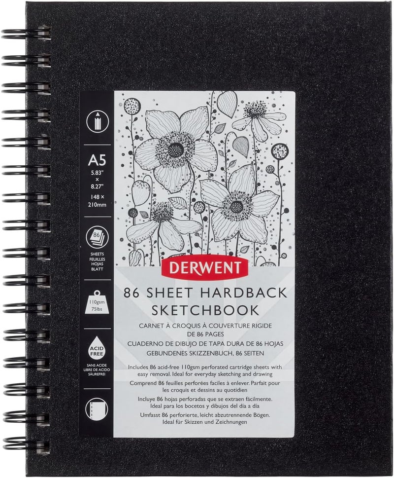 Derwent A5 Hardback Sketchbook with 86 Acid-Free Sheets - Ideal for Drawing and Sketching - Image 1