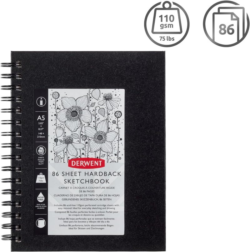 Derwent A5 Hardback Sketchbook with 86 Acid-Free Sheets - Ideal for Drawing and Sketching - Image 2