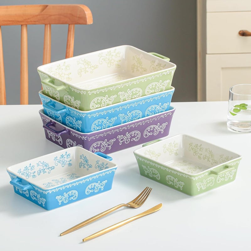 Domini Casserole Dishes for Oven Ceramic Baking Dishes for Oven Set of 2 Lasagna Pan Deep Baking Pan Set Square Casserole Dish Set with Handles for Baking Pattern Purple11485inch - Image 2