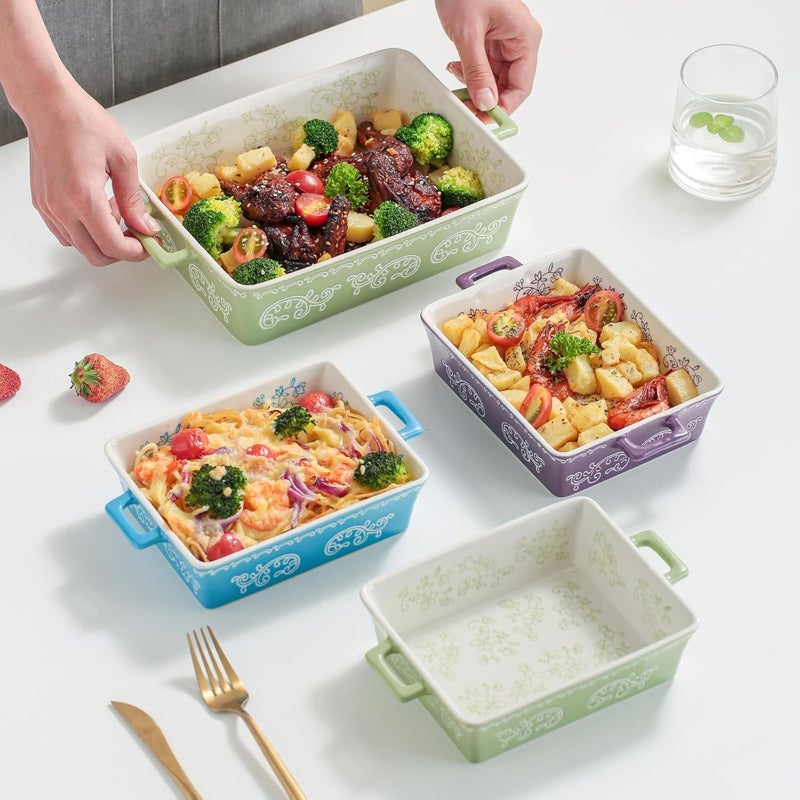 Domini Casserole Dishes for Oven Ceramic Baking Dishes for Oven Set of 2 Lasagna Pan Deep Baking Pan Set Square Casserole Dish Set with Handles for Baking Pattern Purple11485inch - Image 5