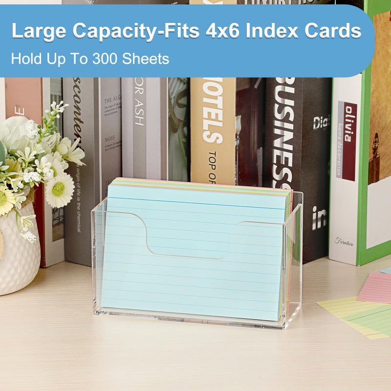BTSKY 1 Pack Acrylic Index Card Holder Display Stand - 4X6 Inch Notecard Box Recipe Organizer, Clear Index Card Case for Office Desk Recipe Notecard Storage Box, Photo Holder Organizer - Image 2