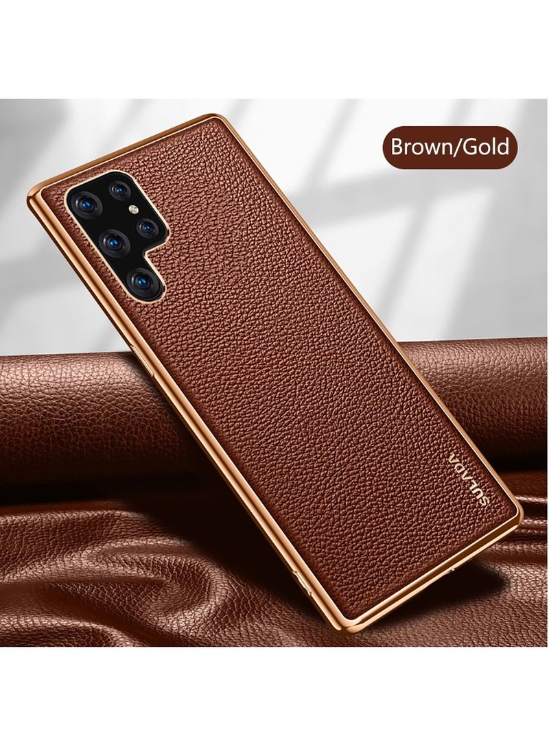 SULADA for Samsung Galaxy S22 Ultra 6.8 inch Case Lightweight Luxury Flexible TPU Anti-Drop & Shockproof Protective Case for Ladies Girls Women Men Brown/Gold