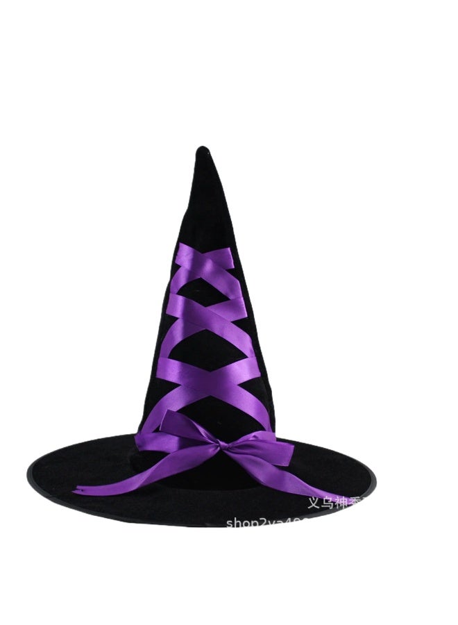 Halloween Ball Party Hats: Witch Hat, Wizard Hat, Veil Hat, Printed Pumpkin Hat, Black Pointed Hat - Image 1