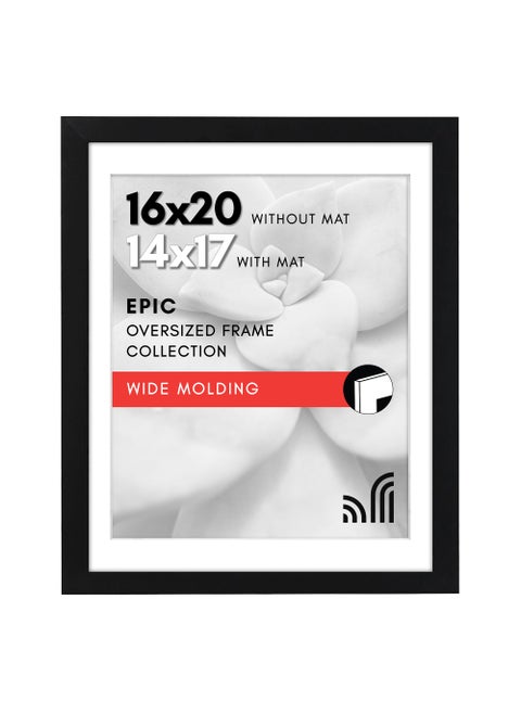 Americanflat 16x20 Picture Frame with Polished Plexiglass  Use as 14x17 Frame with Mat or Display 16x20 Photo Without Mat  Epic Collection  Wide Picture Frames for Wall Display  Black