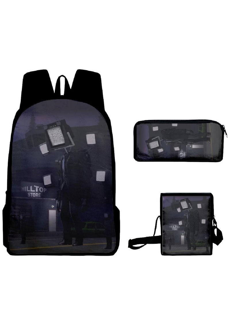 3 Pcs Skibidi Toilet  School Bag Satchel Pencil Case Animated Game Skibidi Toilet Man Gifts For Kids TV Man Toilet Man Titan Man - Image 1