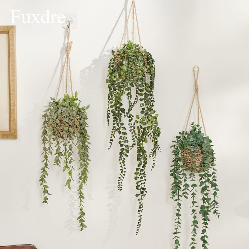 Fuxdre 3 Pack Mini Artificial Hanging Greenary Fake Hanging Plants in Basket for Wall Living Room Decor Bathroom Shelf Home Indoor - Image 3