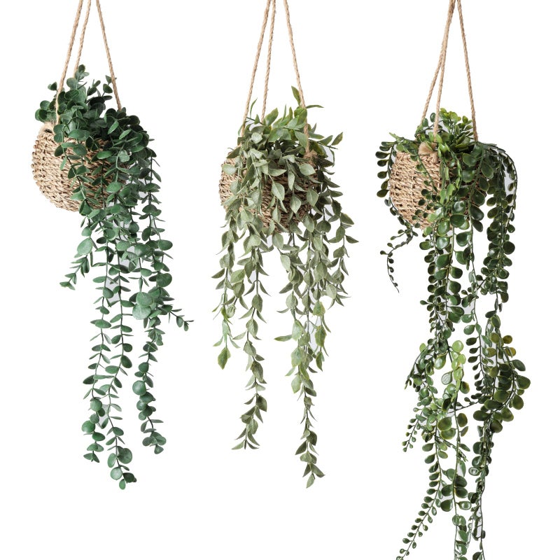 Fuxdre 3 Pack Mini Artificial Hanging Greenary Fake Hanging Plants in Basket for Wall Living Room Decor Bathroom Shelf Home Indoor - Image 1