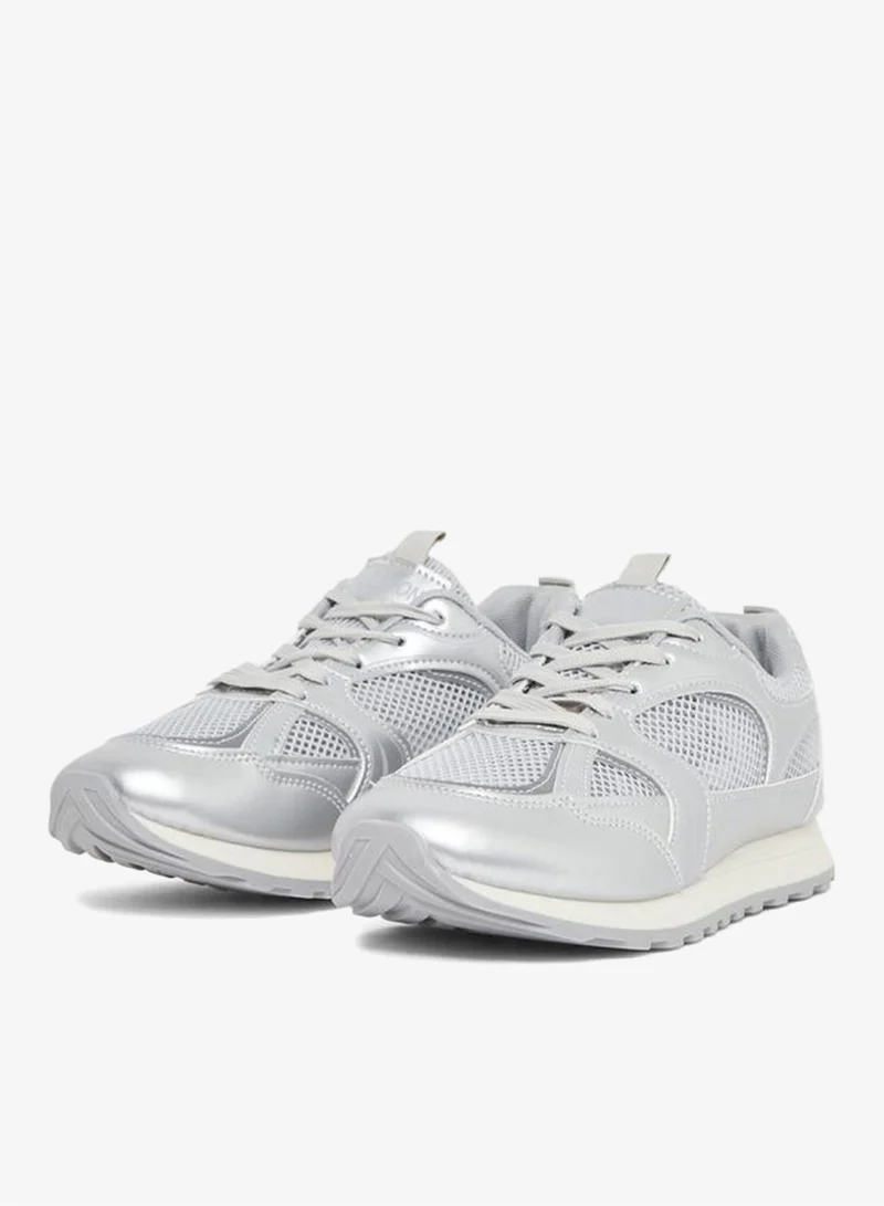 Styli Active Silver Mesh Panelled Lace-Up Sneakers for Women | Best Price UAE