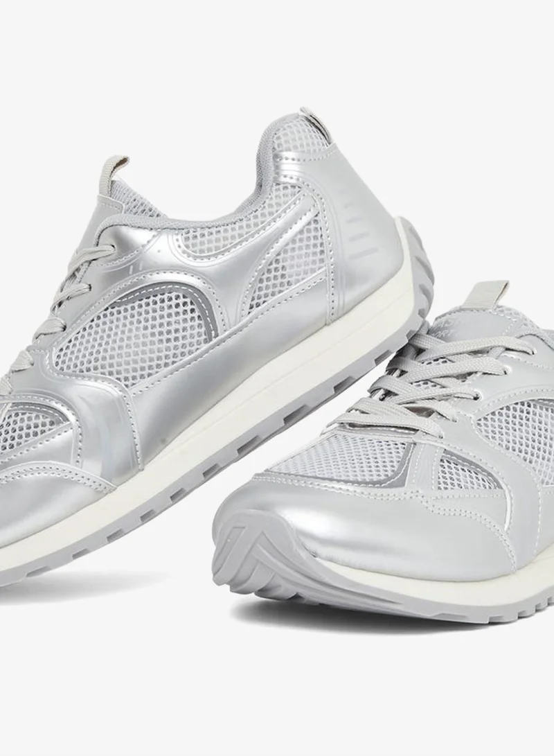 Styli Active Silver Mesh Panelled Lace-Up Sneakers for Women | Best Price UAE