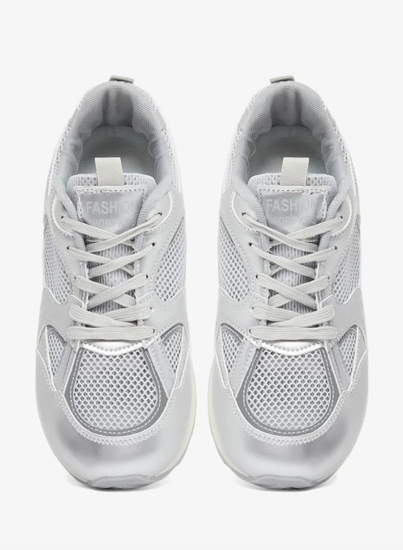 Styli Active Silver Mesh Panelled Lace-Up Sneakers for Women | Best Price UAE