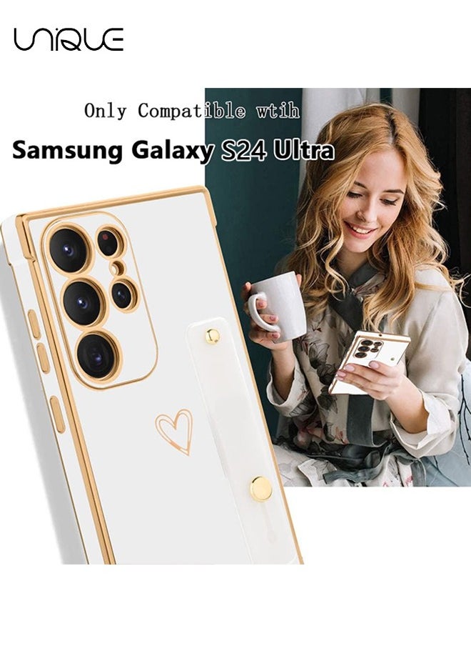 يونيك متوافق سامسونج غالاكسي S24 الترا 5G الضميمة مع حزام الاصبع الفاخرة لطيف القلب الكهربائي حالة الهاتف كامل الجسم حماية غطاء لهاتف Galaxy S24 الترا 5G أنثى فتاة - أبيض  - Image 5