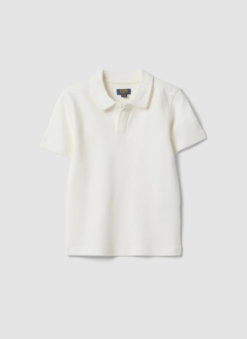 او في اس OVS White Stretch Cotton Polo Shirt For Boys