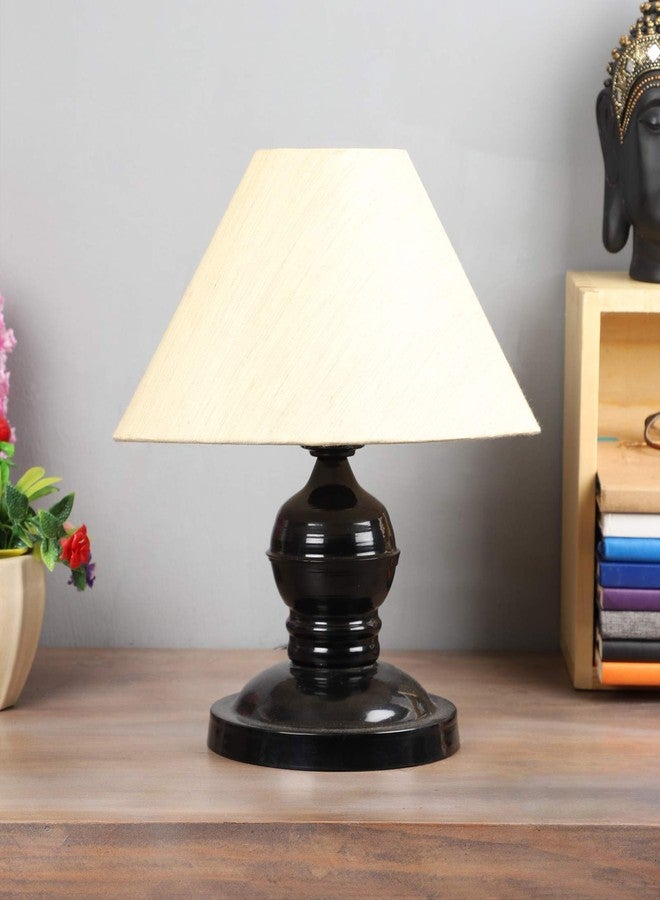 tu casa Table Lamps Black Metal Base with Off-White Cotton (Off-White) Shades for Home Décor, Bedrooms, Living Room, Gifting, Diwali Decoration, Dining Space, Study Room, Restaurants (H-10) - Image 1