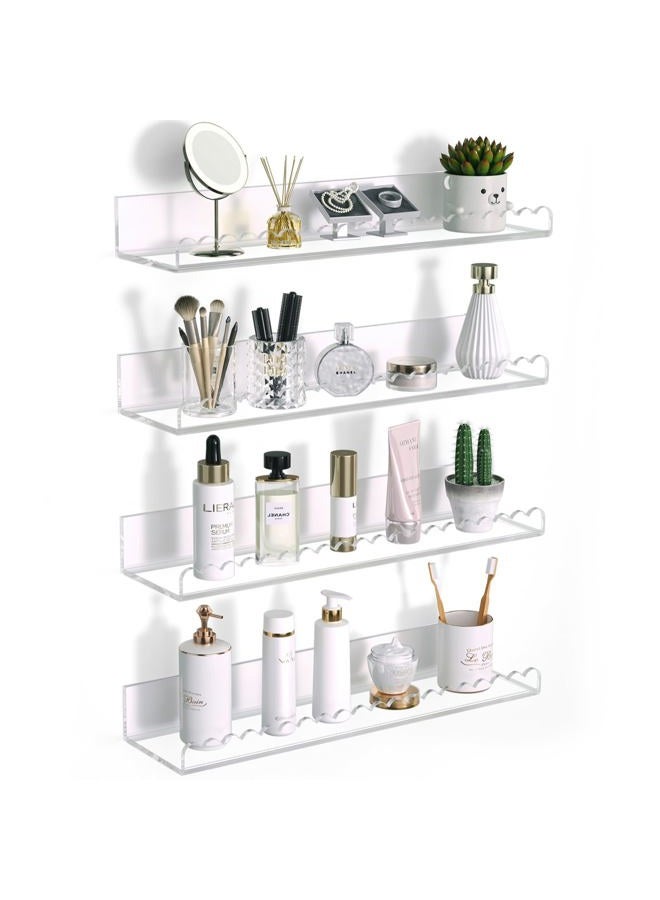 PITBVO Clear Acrylic Shelves, 4 Pack 12 Inch Scalloped Edge Wall Mounted Floating Shelves, Pop Shelves, Invisible Bathroom Shelf Book Shelf, CD Shelf for Home Deco (Clear Scalloped Edge 4 Pack) - Image 1