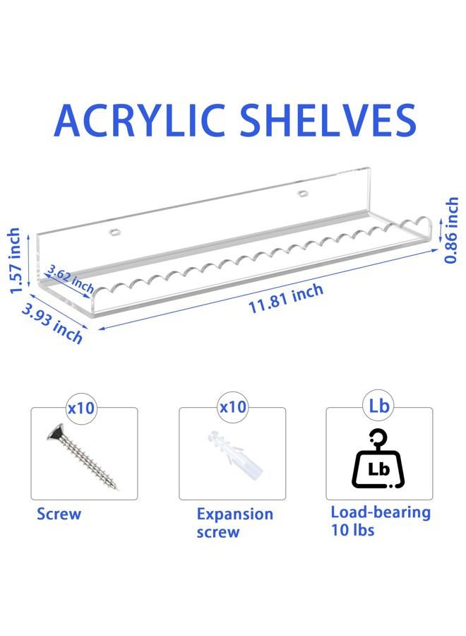 PITBVO Clear Acrylic Shelves, 4 Pack 12 Inch Scalloped Edge Wall Mounted Floating Shelves, Pop Shelves, Invisible Bathroom Shelf Book Shelf, CD Shelf for Home Deco (Clear Scalloped Edge 4 Pack) - Image 4