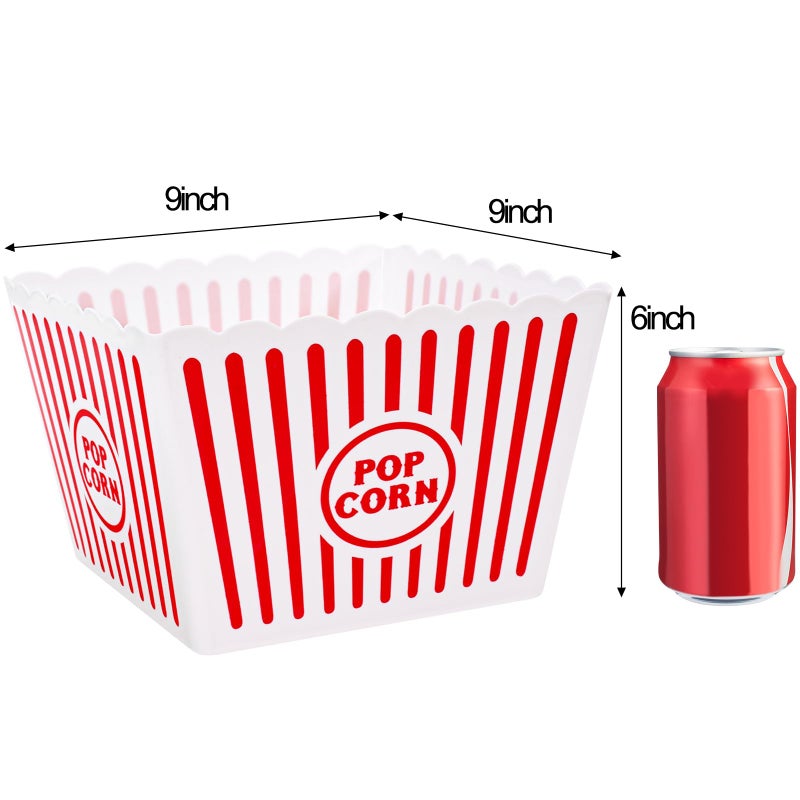 Bekith 6 Pack Plastic Popcorn Buckets Reusable, Large Popcorn Containers for Movie Night, 9" Square x 6" Tall - Image 2
