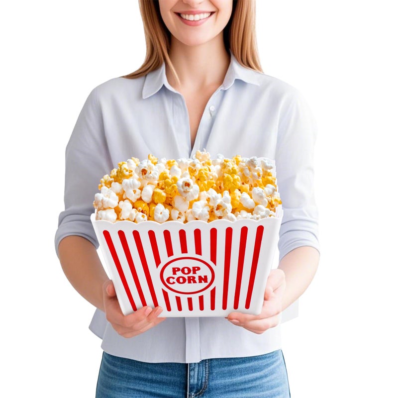 Bekith 6 Pack Plastic Popcorn Buckets Reusable, Large Popcorn Containers for Movie Night, 9" Square x 6" Tall - Image 5