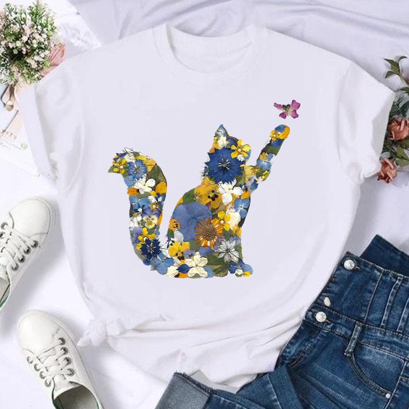 Shrimp Skin Wish Best Selling Panda And Cat Printed Short Sleeve T-Shirt Women'S Top - Image 1