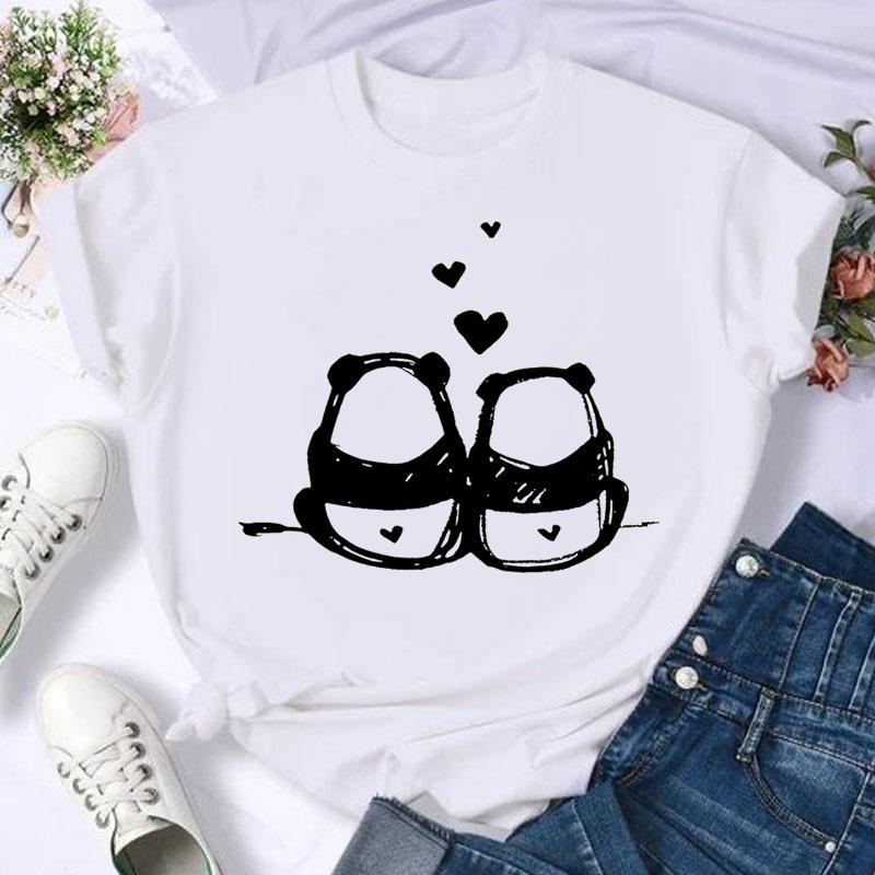 Shrimp Skin Wish Best Selling Panda And Cat Printed Short Sleeve T-Shirt Women'S Top - Image 2