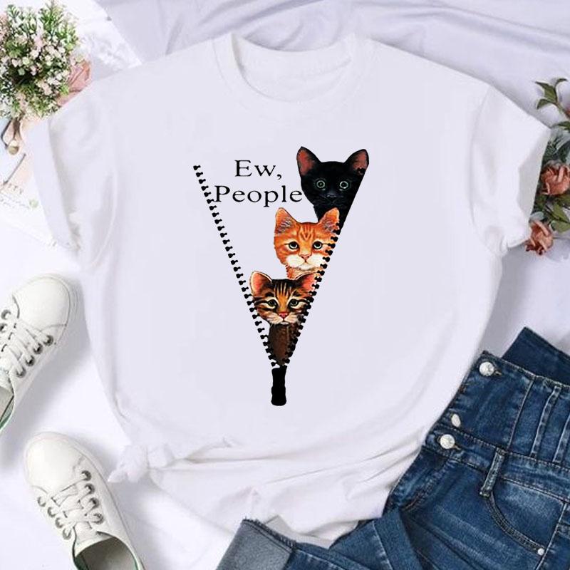Shrimp Skin Wish Best Selling Panda And Cat Printed Short Sleeve T-Shirt Women'S Top - Image 3