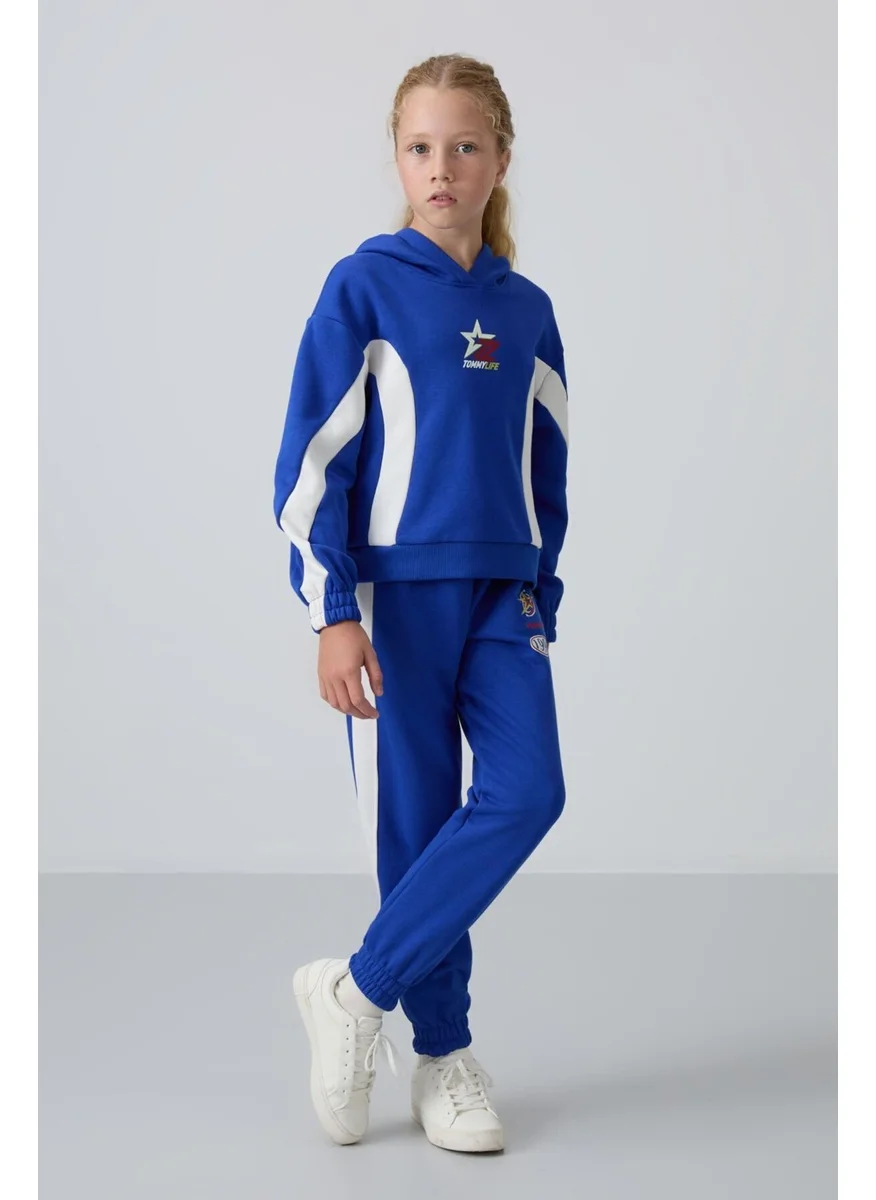 Tommy Life Night Blue Cotton Fluffy Soft Textured Standard Fit Printed Girls Tracksuit - 75166
