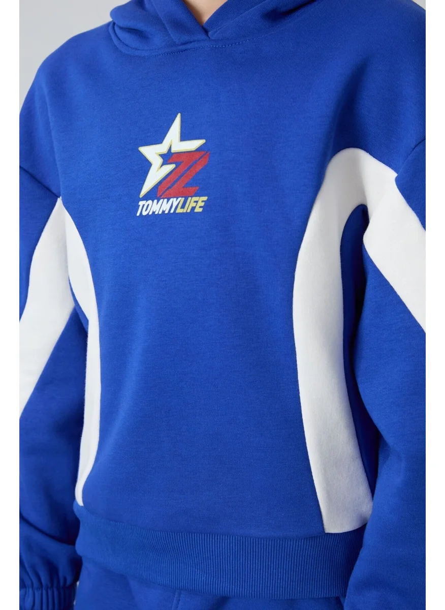 Tommy Life Night Blue Cotton Fluffy Soft Textured Standard Fit Printed Girls Tracksuit - 75166