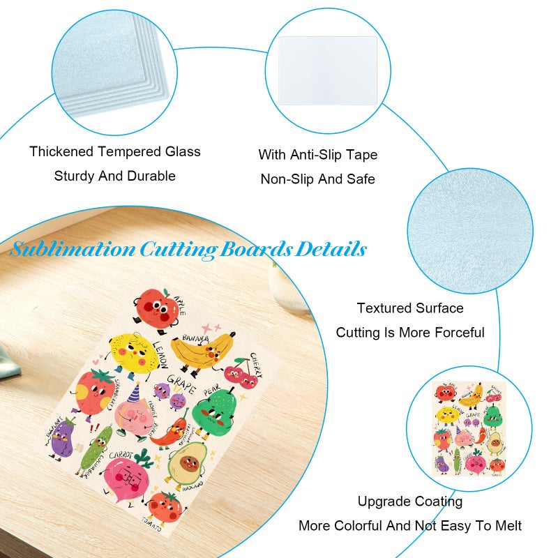 Keepwaters 6 Pcs Sublimation Cutting Board Blanks, Textured Tempered Glass Cutting Boards For Kitchen, Anti Slip Chopping Board For Countertop Heat Press Machine Personalized Home Decoration - Image 3