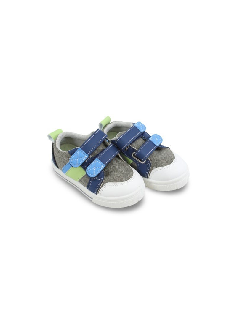 Baby Boys Canvas Sneakers – Blue & Green Jeans Double Strap Sneaker - Image 1