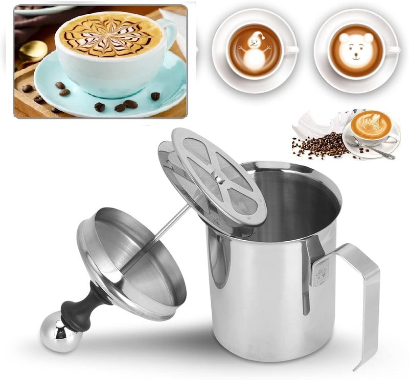 Delightbee Milk Frother Manual 400ml Milk Frothing Pitcher Stainless Steel Coffee Milk Foamer Latte Cappuccino Foam Pitcher with Handle | Manual Milk Creamer for Frothing and Steaming - Image 1