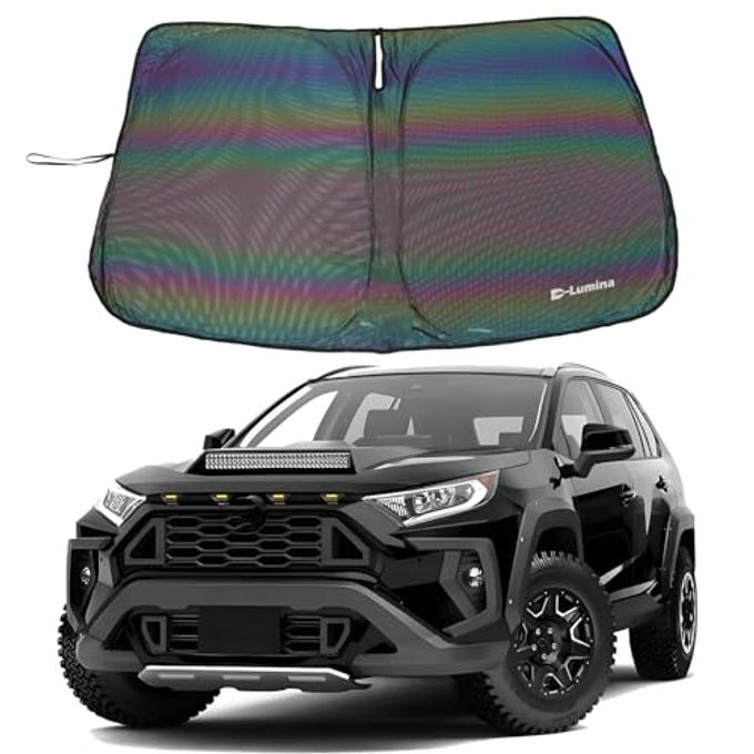 D-Lumina Rav-4 Windshield Sun Shades Compatible With Toyota Rav4 2019 2020 2021 2022 2023 2024 2025 Foldable Front Window Sun Protection, Heat Shield, Sunshade, Colourful - Image 1