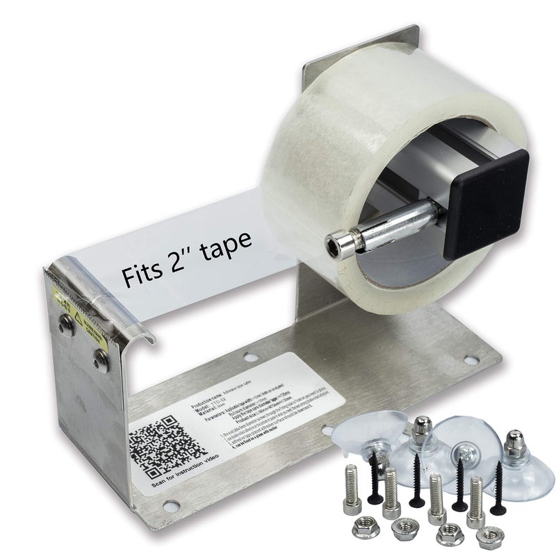 LDS Industry 2 inches Desktop Table TopWall Mounted Tape and Label Dispenser Large Desktop Tape Dispenser for 2 Tape Stainless Steel Frame with Sucktion Cup Sucker TTD02