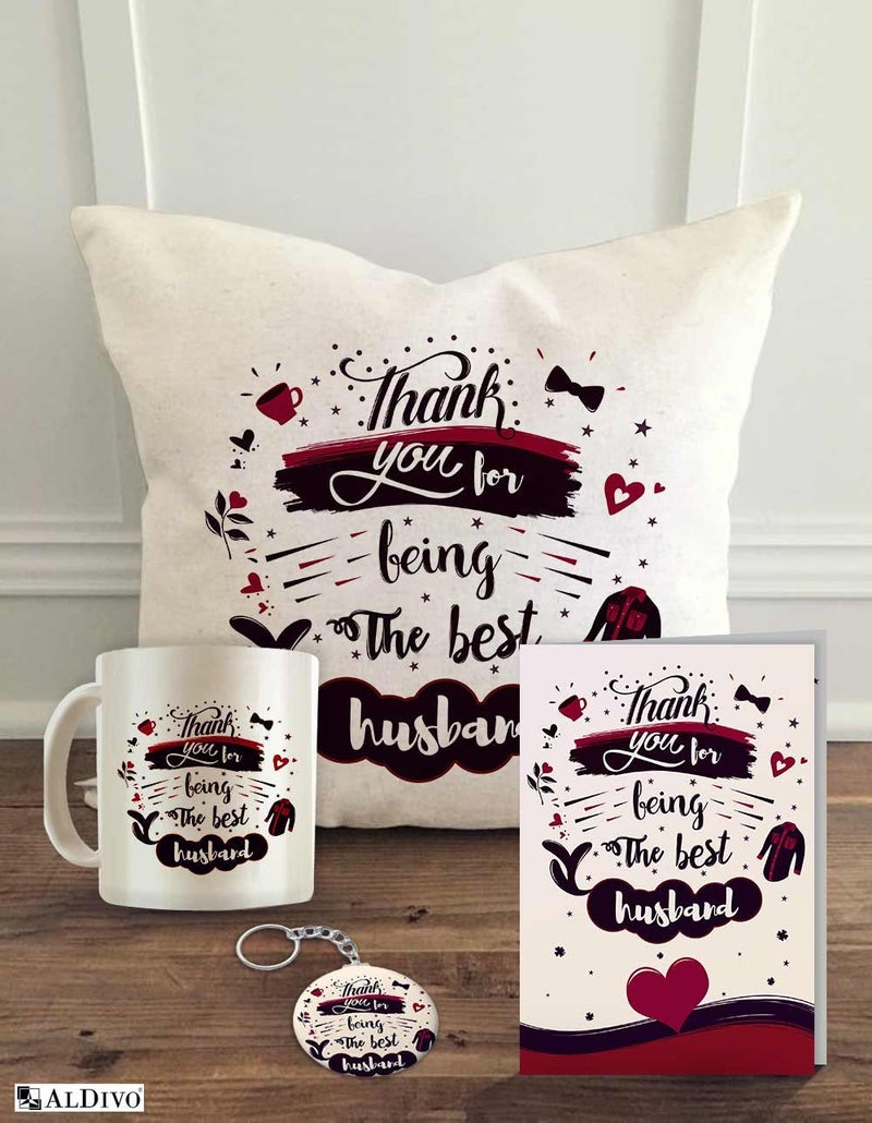 ALDIVO ALDIVO Satin 400TC Cushion Cover with Filler Ceramic Mug Greeting Card and Key Ring 12x12 inch White - Image 1