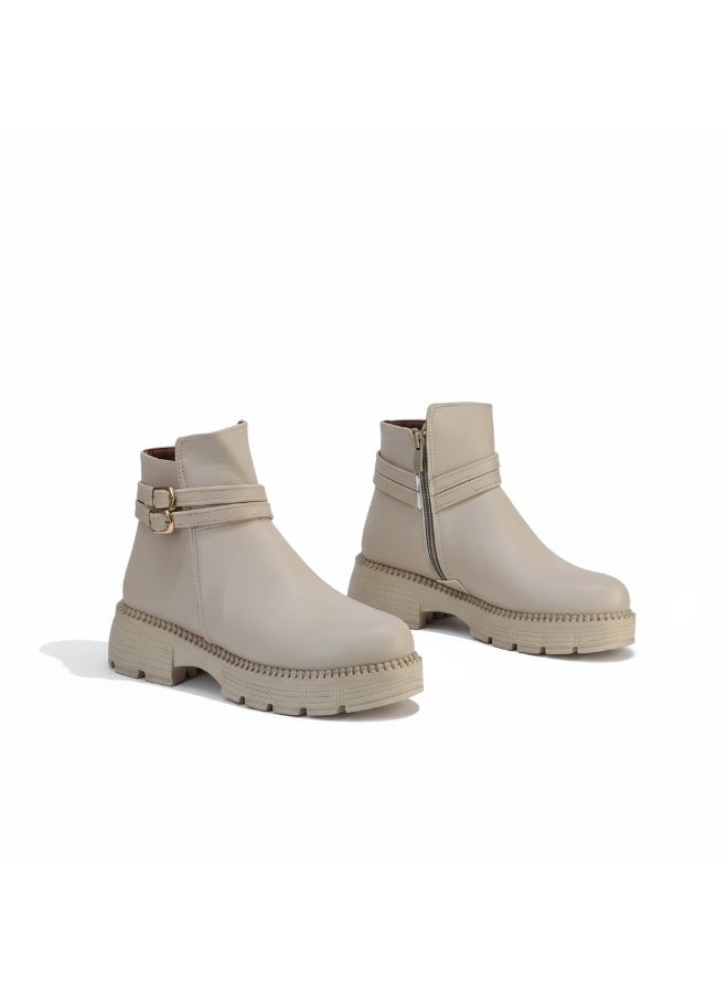 لايف ستيلاش  جزمات الكاحل فلات جلد انيق G-64 - بيج - Image 2