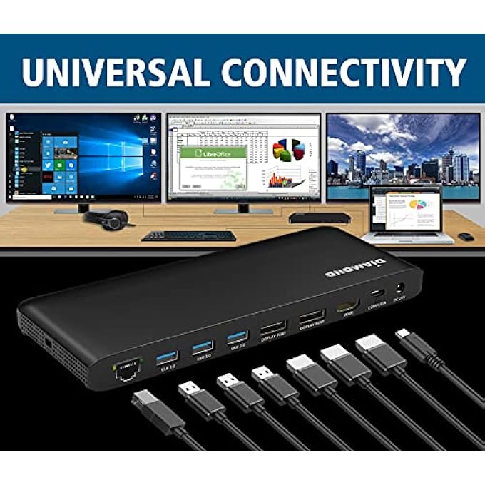 Diamond USB-C TRIPLE DISPLAY DOCKING STATION WITH CHARGING SUPPORTS WINDOWS, MAC USB TYPE-C AND THUNDERBOLT 3 TYPE-C, 4K MONITORS. X2 DISPLAYPORT, X4 USB 3.0, HDMI, 65W PD (UDC1000) - Image 3