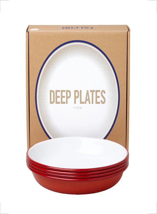 Falcon Enamelware Deep Plates, 9" 4-Piece Enamel Plates, for Pasta & Fresh Salads, Non-Toxic, Dishwasher Safe & Freezer Friendly (Pillarbox Red) - Image 1