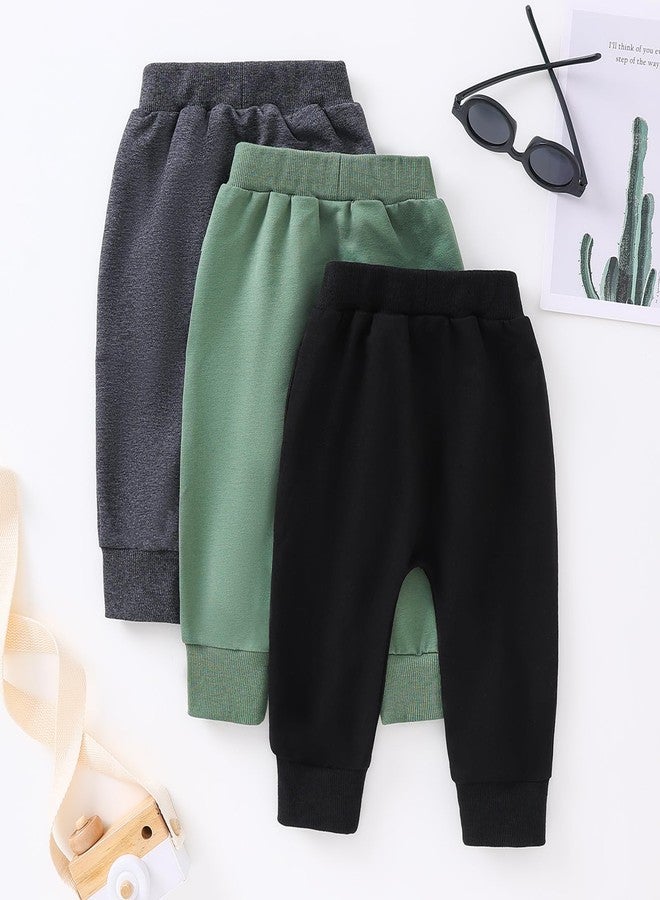 Yvowming Baby and Toddler Boys Cotton Jogger Sweatpants Pants Pull on Cotton Pants with Pockets Multipacks Long Pants (US, Age, 12 Months, 18 Months, Black,Dark Gray,Green) - Image 2