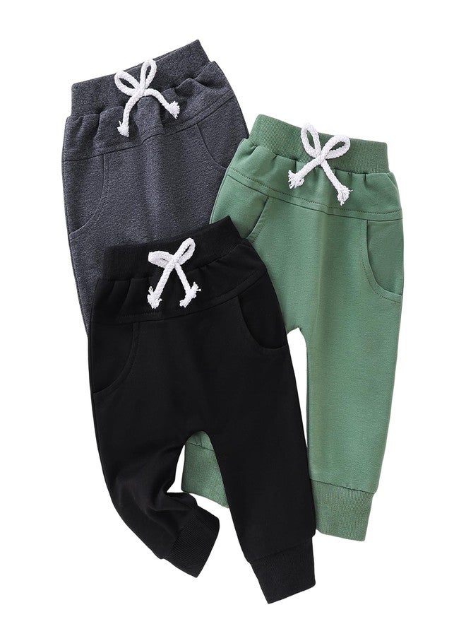Yvowming Baby and Toddler Boys Cotton Jogger Sweatpants Pants Pull on Cotton Pants with Pockets Multipacks Long Pants (US, Age, 12 Months, 18 Months, Black,Dark Gray,Green) - Image 1