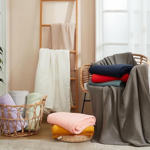 EMME Cotton Throw Blanket - 100% Muslin Soft, Breathable Gauze - All Season, Pre-Washed - Mustard Yellow, 50"x70" - Image 5