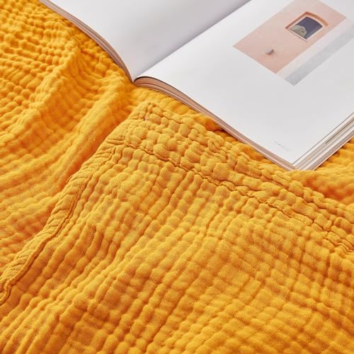 EMME Cotton Throw Blanket - 100% Muslin Soft, Breathable Gauze - All Season, Pre-Washed - Mustard Yellow, 50"x70" - Image 1