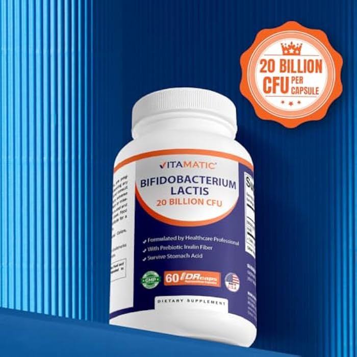 Vitamatic Bifidobacterium lactis - 20 Billion per DR Capsule - 60 Count - Digestive Support - Made with Prebiotic Inulin Fiber - 2 Pack (120 Count) - Image 5