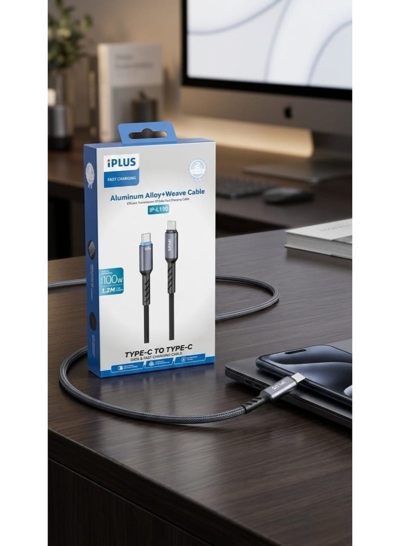 iplus Fast Charging Type-C to Type-C Cable, 100W Power Delivery Charging Cable, USB-C to USB-C Fast Charger Cord, Advanced 100W PD Charging Cable, Type-C to Type-C Power Cable, Type-C Connector to Type-C Connector, Compatible with Laptops, MacBook, and iPad Pro, Charging Cable for iPhone 15 and iPhone 16 Pro Max, High-Speed Data Transfer up to 480Mbps, Durable Braided Fabric Cable Resistant to Wear and Cutting, Ideal 1.2 Meter Length for Everyday Use, Made with Strong Aluminum Alloy Connectors, Built-in Smart Chip for Battery Protection, Safe and Stable Charging for Smart Devices, Compatible with Samsung Galaxy, Huawei, and Xiaomi Devices, Strong and Flexible USB-C Cable, Tangle-Resistant Design, Compliant with Saudi SASO Standards, Premium Quality for Heavy Daily Use, Fast Charging Cable for Tablets and Laptops, Supports 100W Power Delivery (PD) Technology, High-Performance Original Charging Cable, Universally Compatible with Type-C Ports. - Image 4