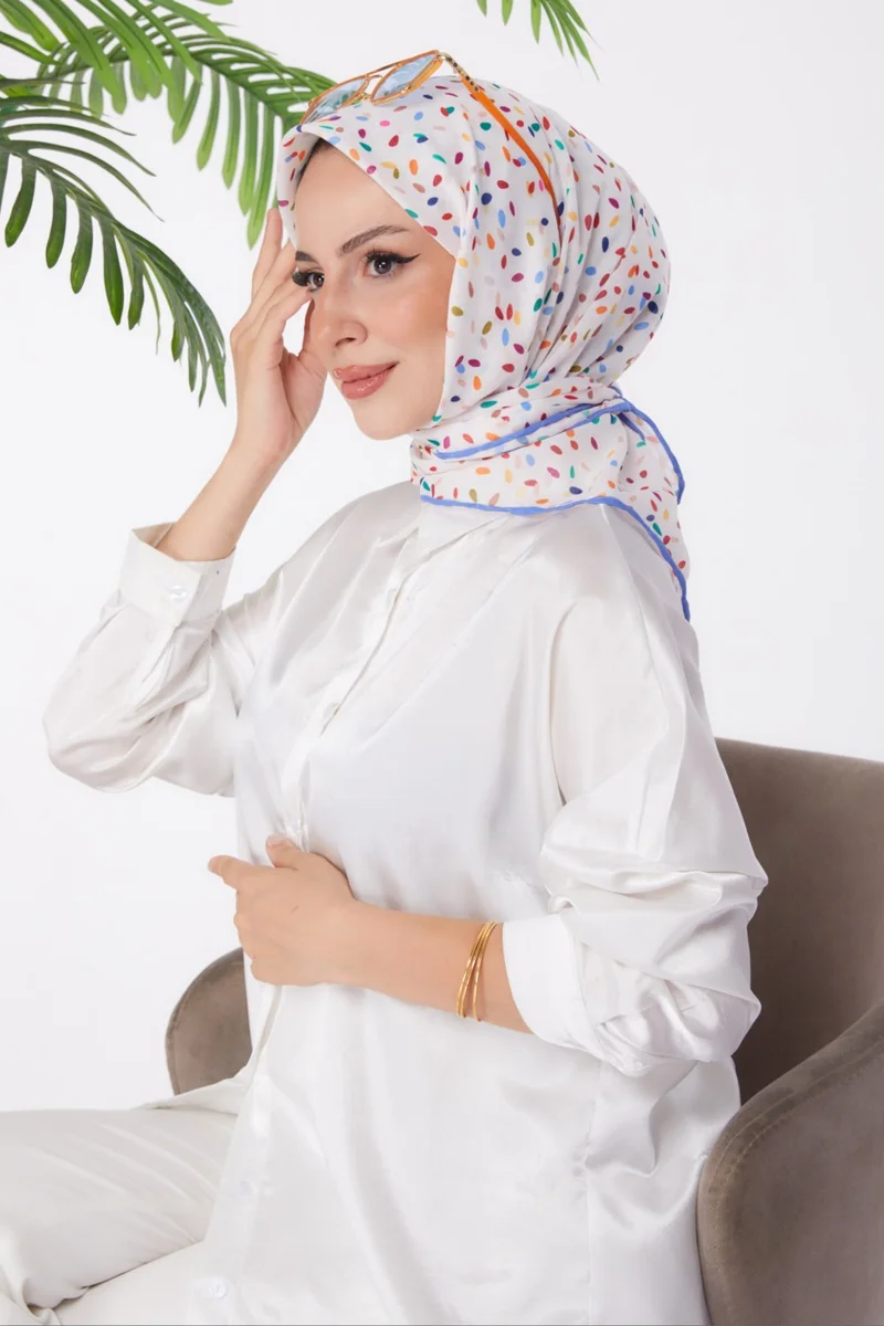Tofisa Plain Medium Women's Blue Patterned Scarf - 25972