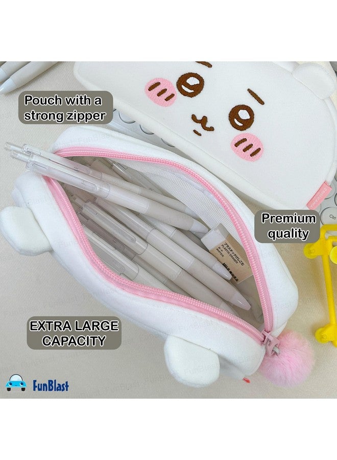 فنبلاست حقيبة فن بلاست الناعمة للبنات - حقيبة أرنب لطيفة، حقيبة متعددة الاستخدامات بسحاب للأطفال في المدارس، حقيبة كاواي، حقيبة عملات معدنية، حقيبة سفر، حقيبة منظم أدوات مكتبية (وردي وردي) - Image 4