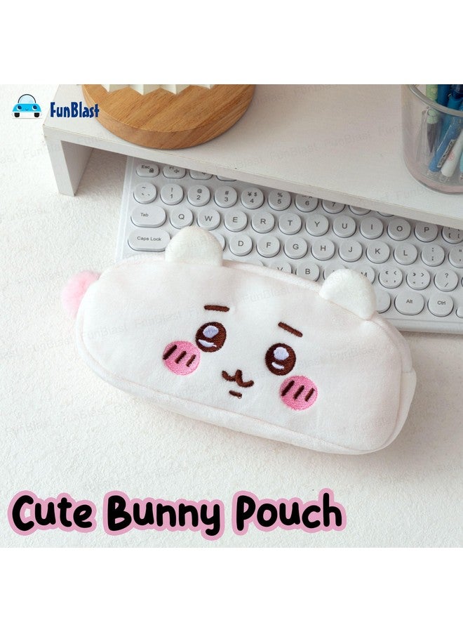 فنبلاست حقيبة فن بلاست الناعمة للبنات - حقيبة أرنب لطيفة، حقيبة متعددة الاستخدامات بسحاب للأطفال في المدارس، حقيبة كاواي، حقيبة عملات معدنية، حقيبة سفر، حقيبة منظم أدوات مكتبية (وردي وردي) - Image 2