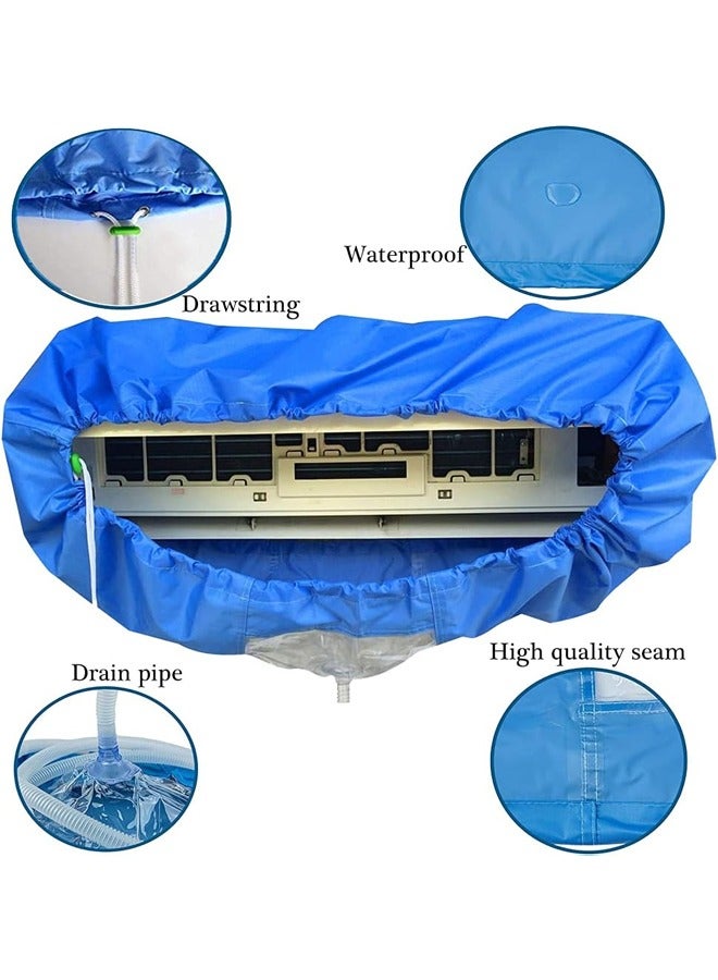 KUYING KUYING Air Conditioner Cleaning Protector Cover Waterproof Dustproof Cover Bag with Drain Outlet and Water Pipe Dust Washing Clean Protector Bag Blue  - Image 3