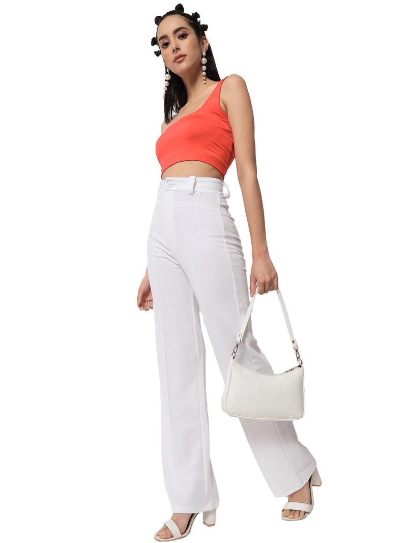 KOTTY Womens High Rise Viscose Rayon Solid Trousers Off White - Image 4