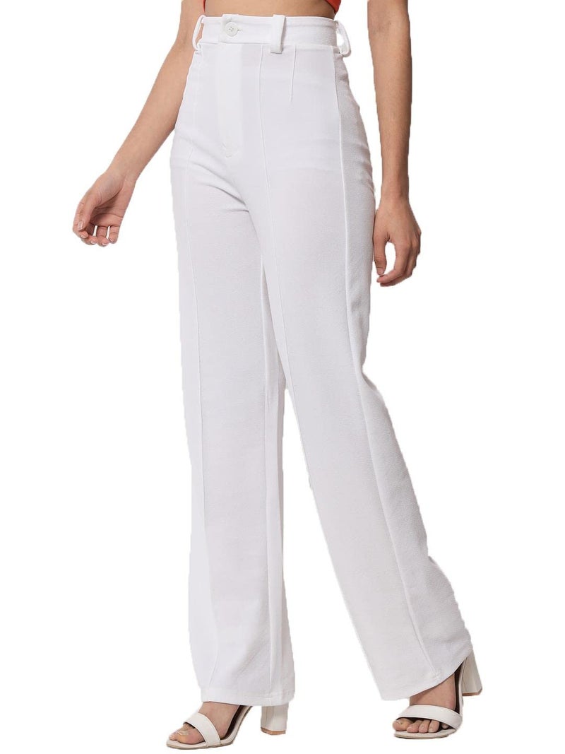 KOTTY Womens High Rise Viscose Rayon Solid Trousers Off White - Image 2