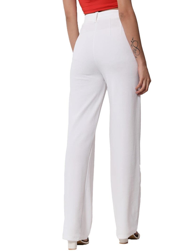 KOTTY Womens High Rise Viscose Rayon Solid Trousers Off White - Image 5