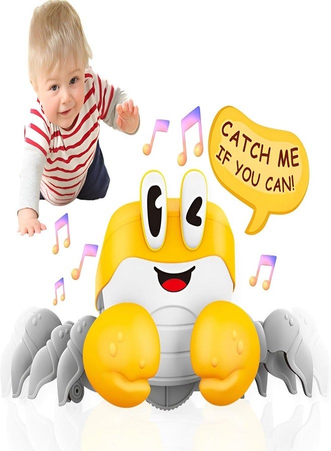سلطعون زاحف لعبة للأطفال، سلطعون متحرك يرقص، ألعاب وقت البطن للأطفال الرضع، تعلم الزحف للأطفال، هدايا للأطفال الصغار من الأولاد والبنات لعبة موسيقية وإضاءة تفاعلية حسية (صفراء) - Image 1