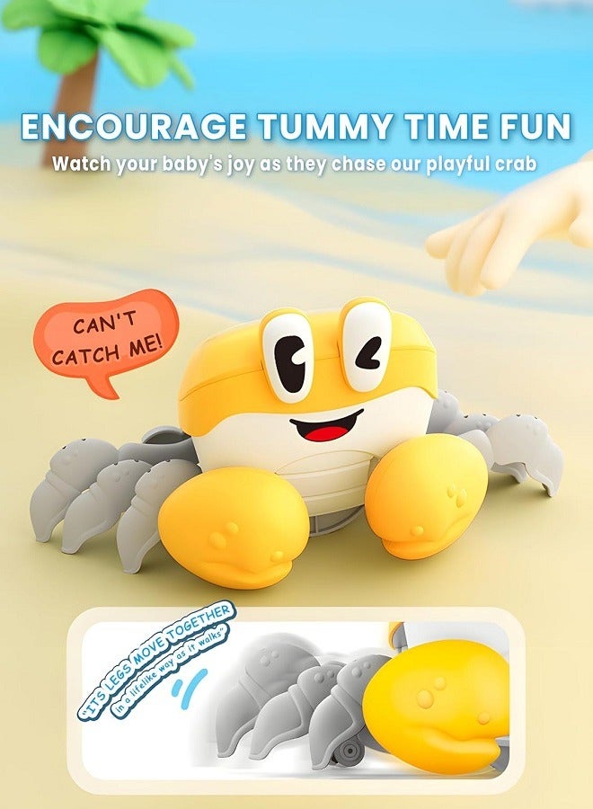سلطعون زاحف لعبة للأطفال، سلطعون متحرك يرقص، ألعاب وقت البطن للأطفال الرضع، تعلم الزحف للأطفال، هدايا للأطفال الصغار من الأولاد والبنات لعبة موسيقية وإضاءة تفاعلية حسية (صفراء) - Image 3